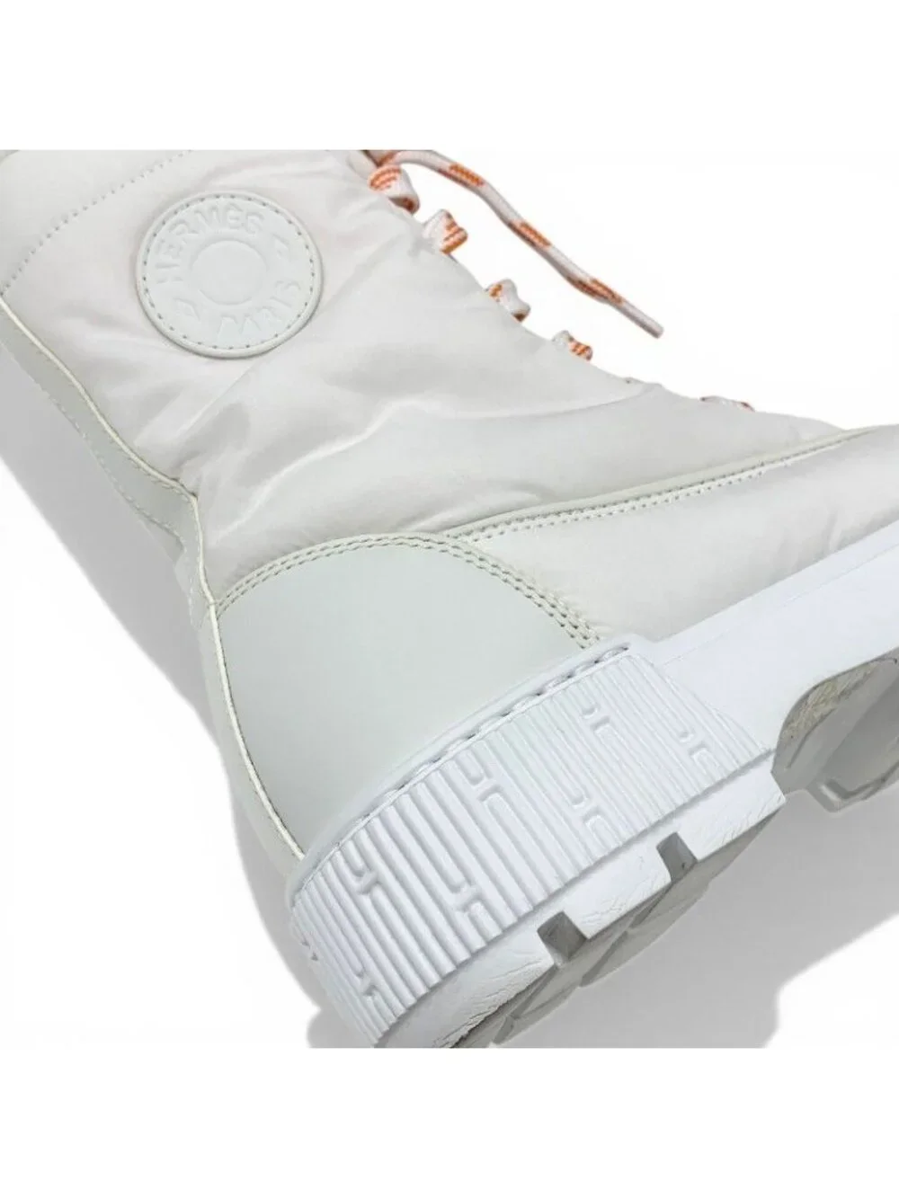 Hermes Fresh Boots Short Shoes Nylon Leather White Orange Lace